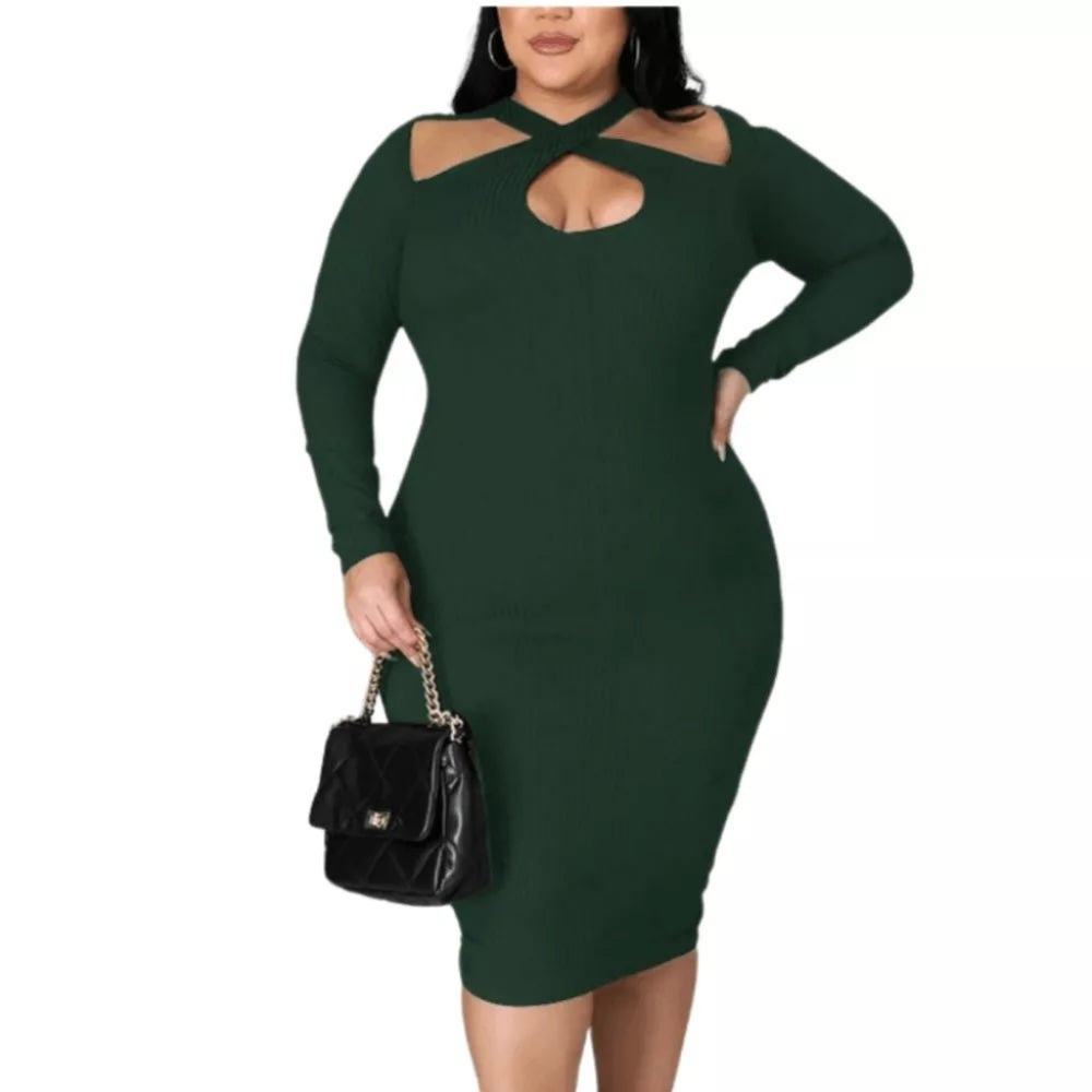 Green Swater Plus Size Bodycon Dress
